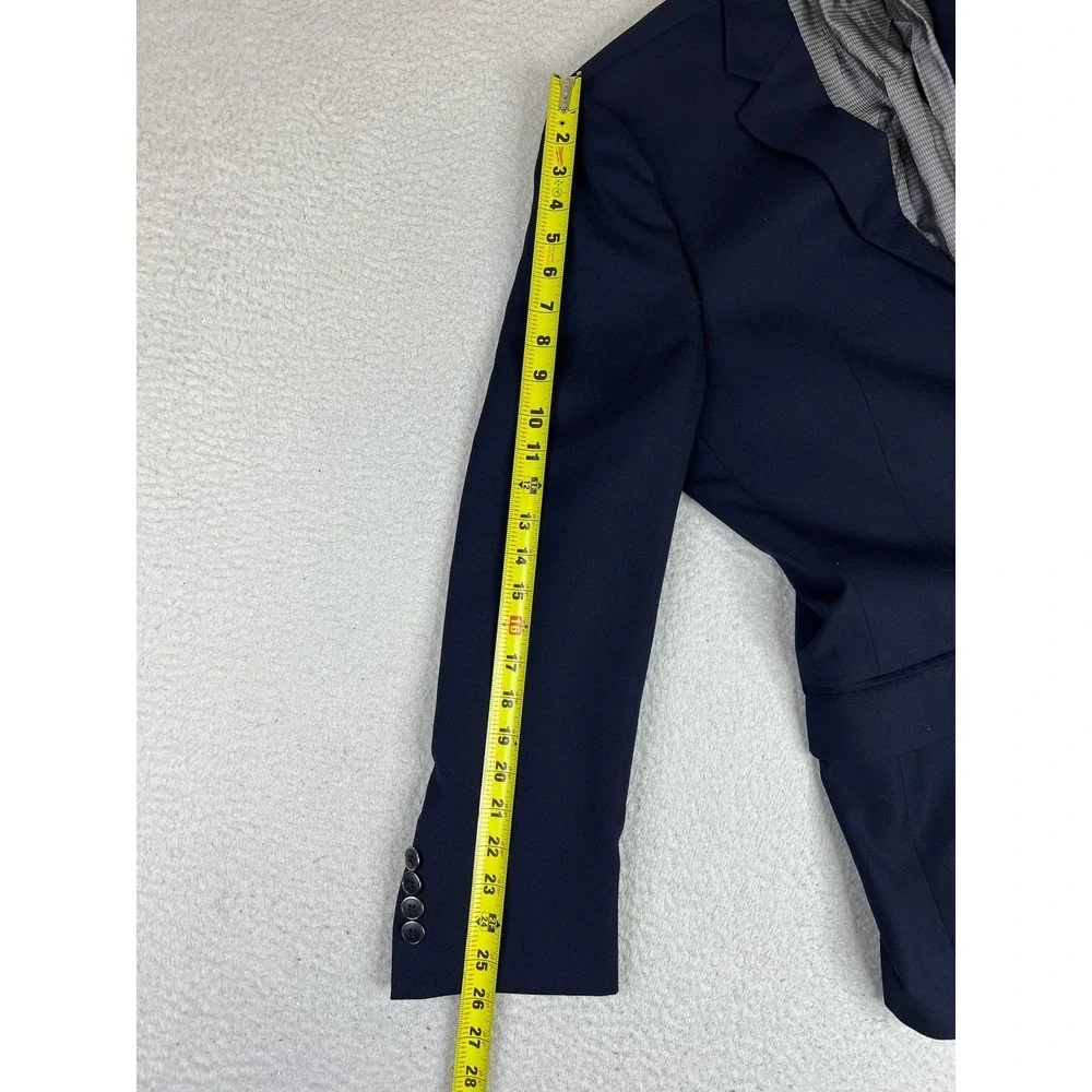 Hart Schaffner Marx Suit Jacket Mens 46R Navy Blue Wool 2 Button Union Made